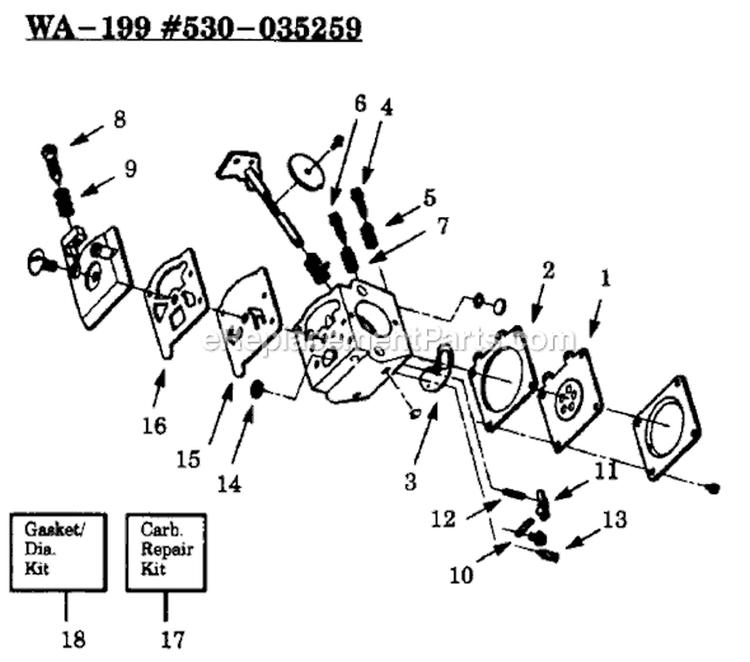 Page A Diagram and Parts List for GTI17C  Weed Eater Trimmer